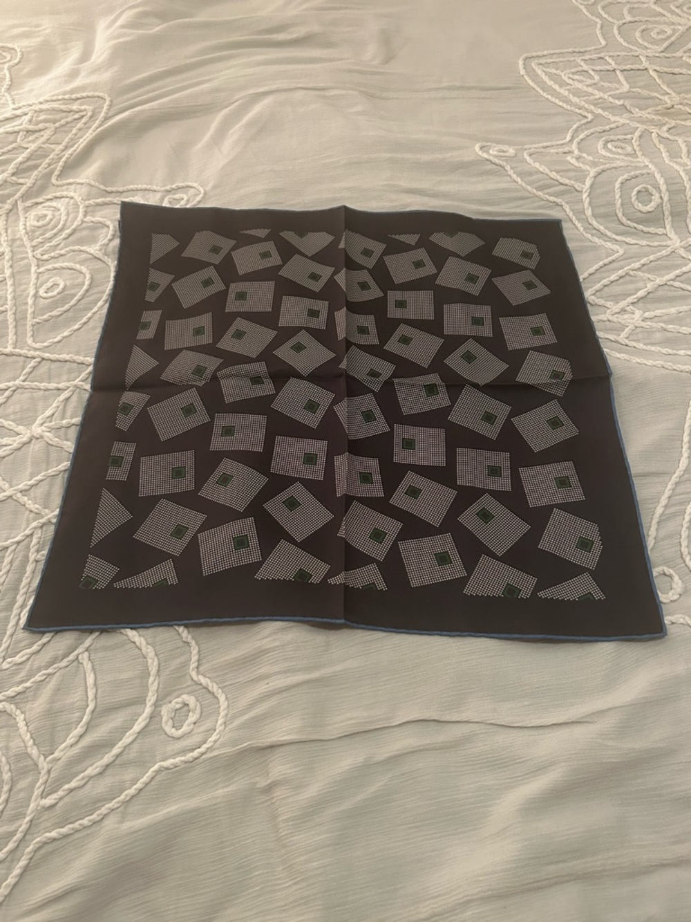 Seaward & Stearn Made in England Midnight Tumbling Cubes Silk Pocket Square 18”